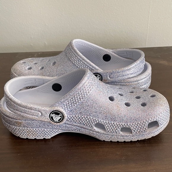 CROCS Kids Bluish Silver Glitter Shoes (size 13) - Picture 5 of 9